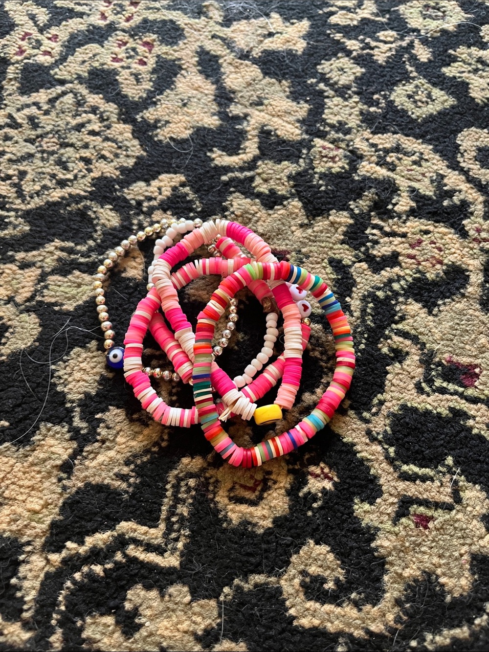 Colorful Pink Beaded Stretch Bracelet Set